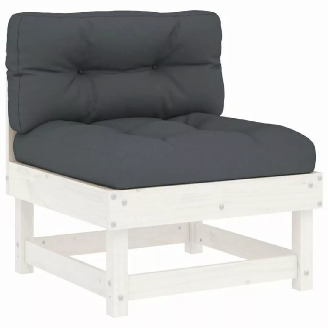 vidaXL Loungesofa Mittelsofa mit Kissen Weiß Massivholz Kiefer, 1 Teile günstig online kaufen