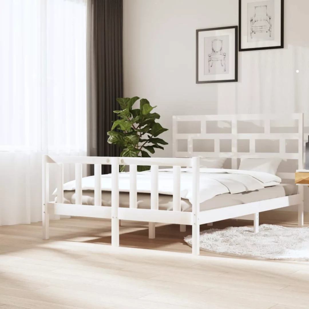 vidaXL Bettgestell Massivholzbett Weiß 160x200 cm Doppelbett Bett Bettrahme günstig online kaufen