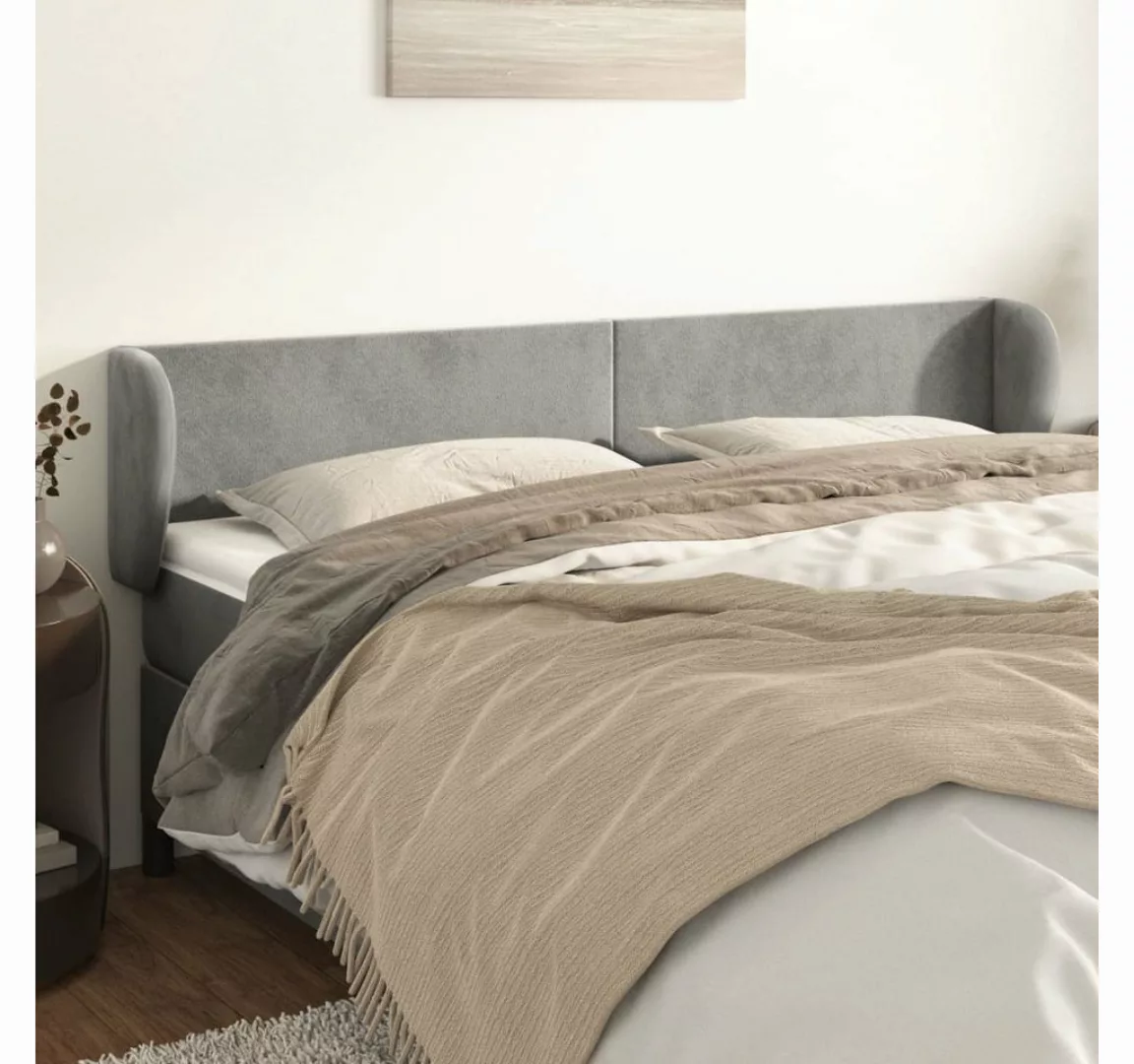 vidaXL Bett, Kopfteil mit Ohren Hellgrau 203x23x78/88 cm Samt günstig online kaufen