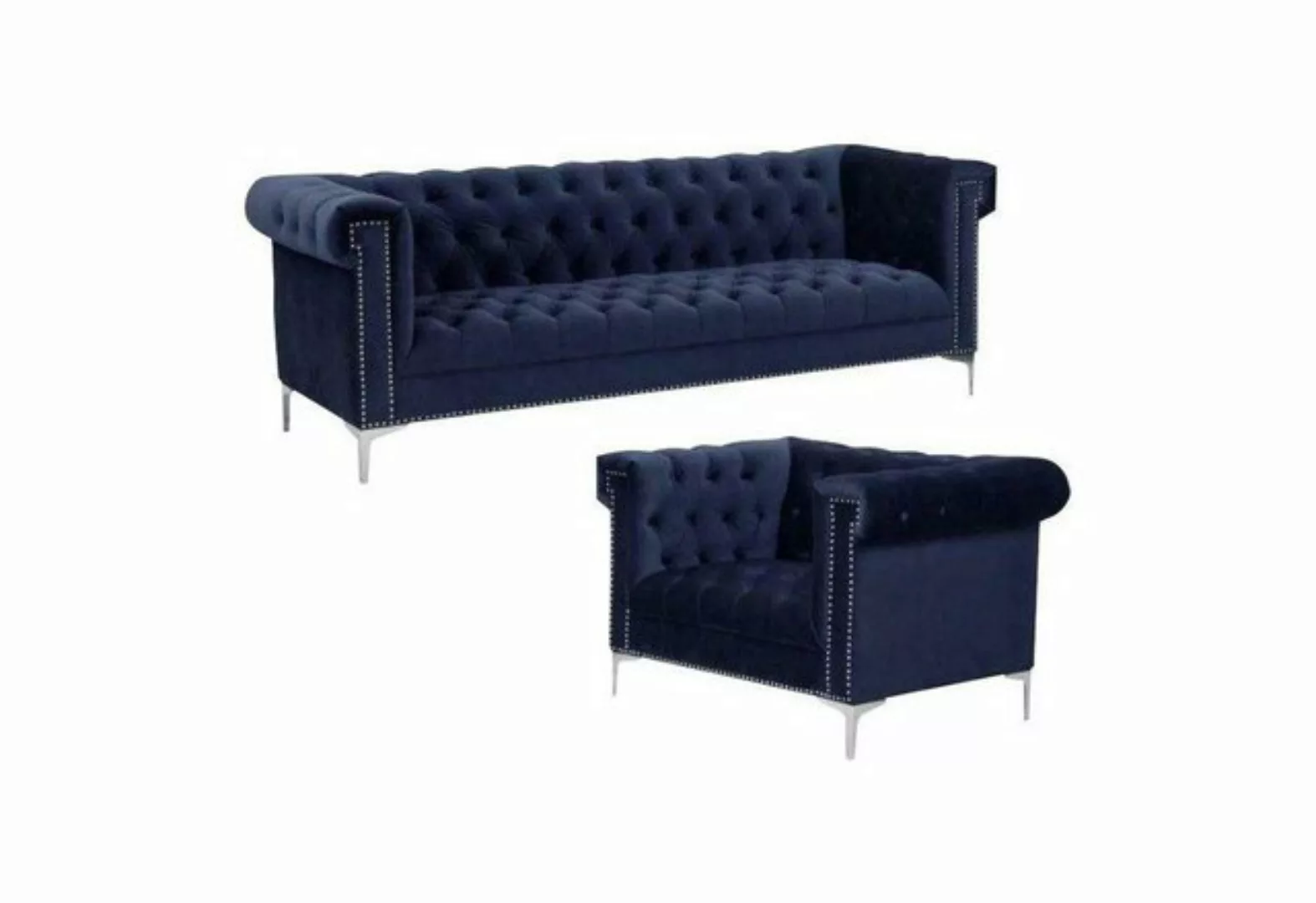 JVmoebel Sofa Royale Blaue Chesterfield Sofagarnitur 3+1 Sitzer Luxus Couch günstig online kaufen