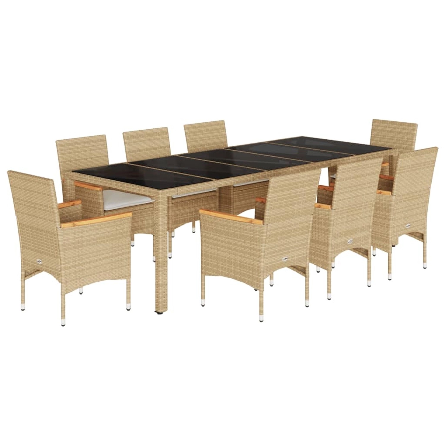 vidaXL 9-Tlg Garten-Essgruppe mit Kissen Beige Poly Rattan Glas 3278737 günstig online kaufen