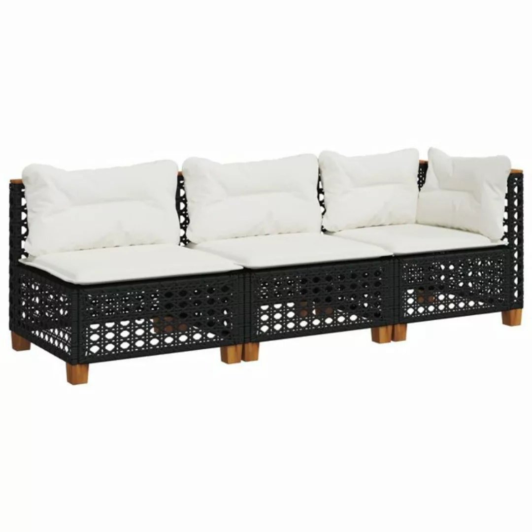 vidaXL Loungesofa Gartensofa mit Kissen 3-Sitzer Schwarz Poly Rattan günstig online kaufen