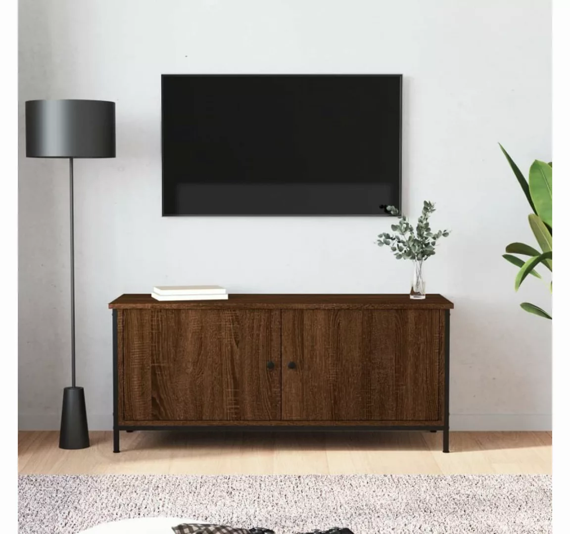 furnicato TV-Schrank mit Türen Braun Eiche 102x35x45cm Holzwerkstoff günstig online kaufen