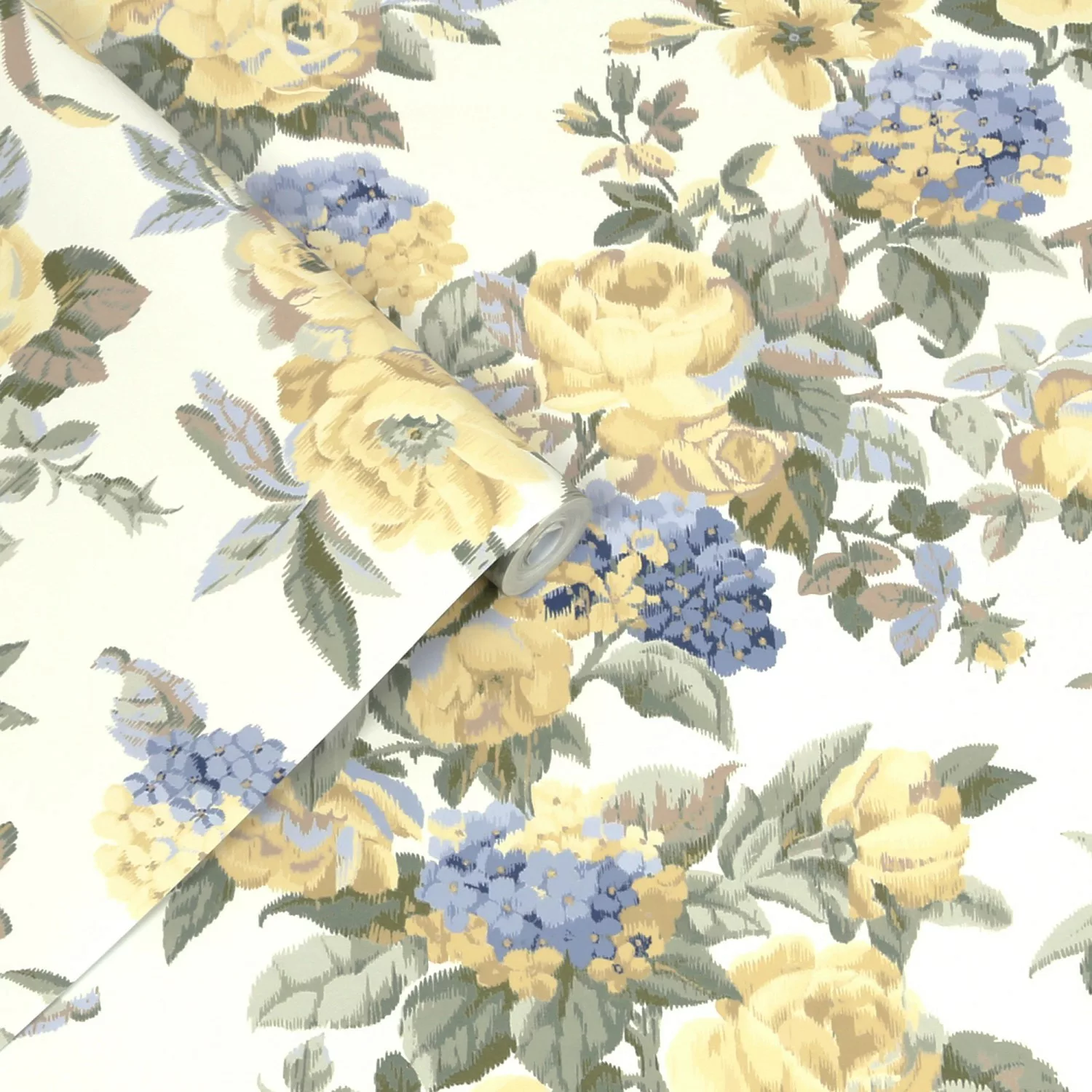 Laura Ashley Vliestapete Pembrey Pale Gold Gelb Blau FSC® günstig online kaufen