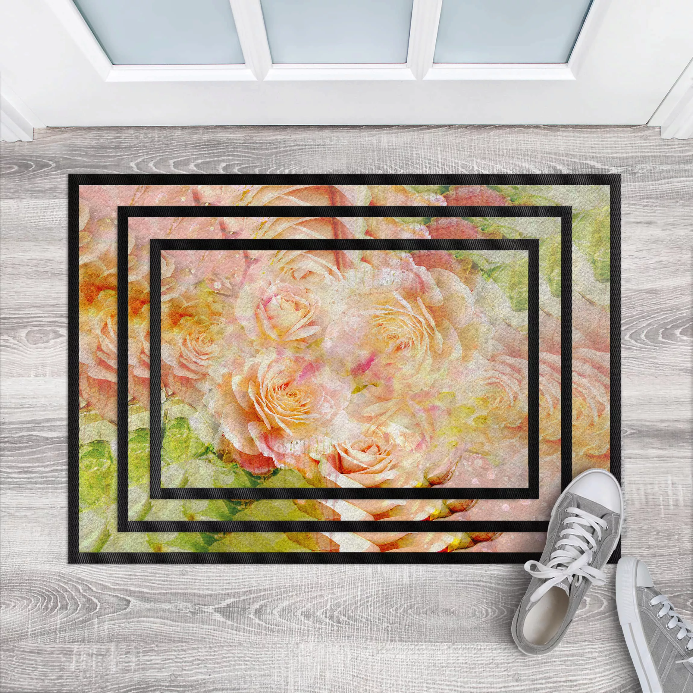 Fußmatte Blumen Watercolor pastell Rose günstig online kaufen