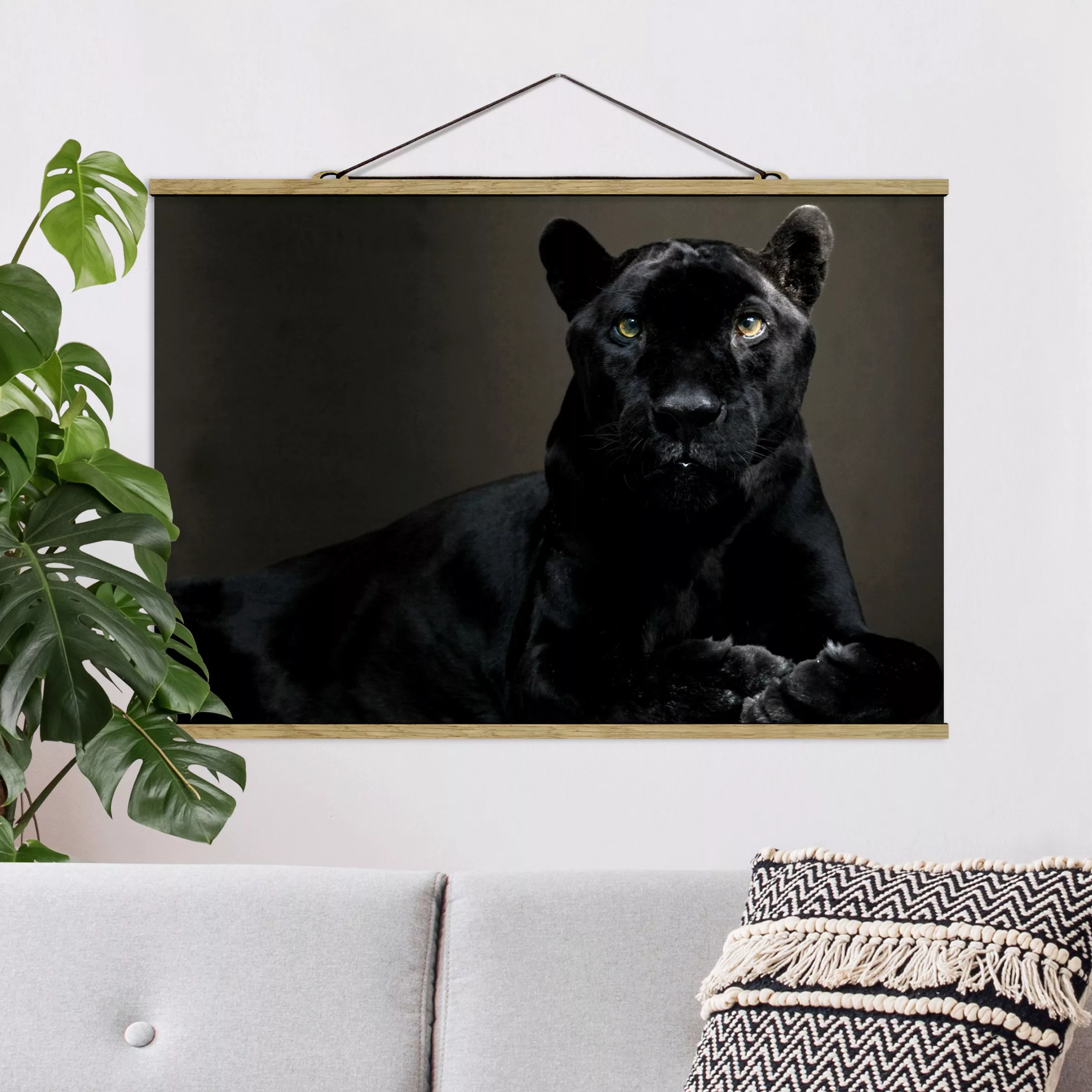 Stoffbild Tiere mit Posterleisten - Querformat Black Puma günstig online kaufen