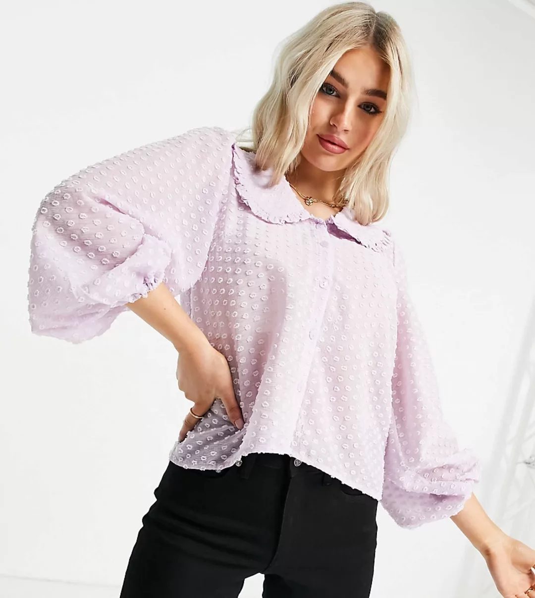 Y.A.S Petite – Bluse mit Kragendetail in Flieder-Lila günstig online kaufen