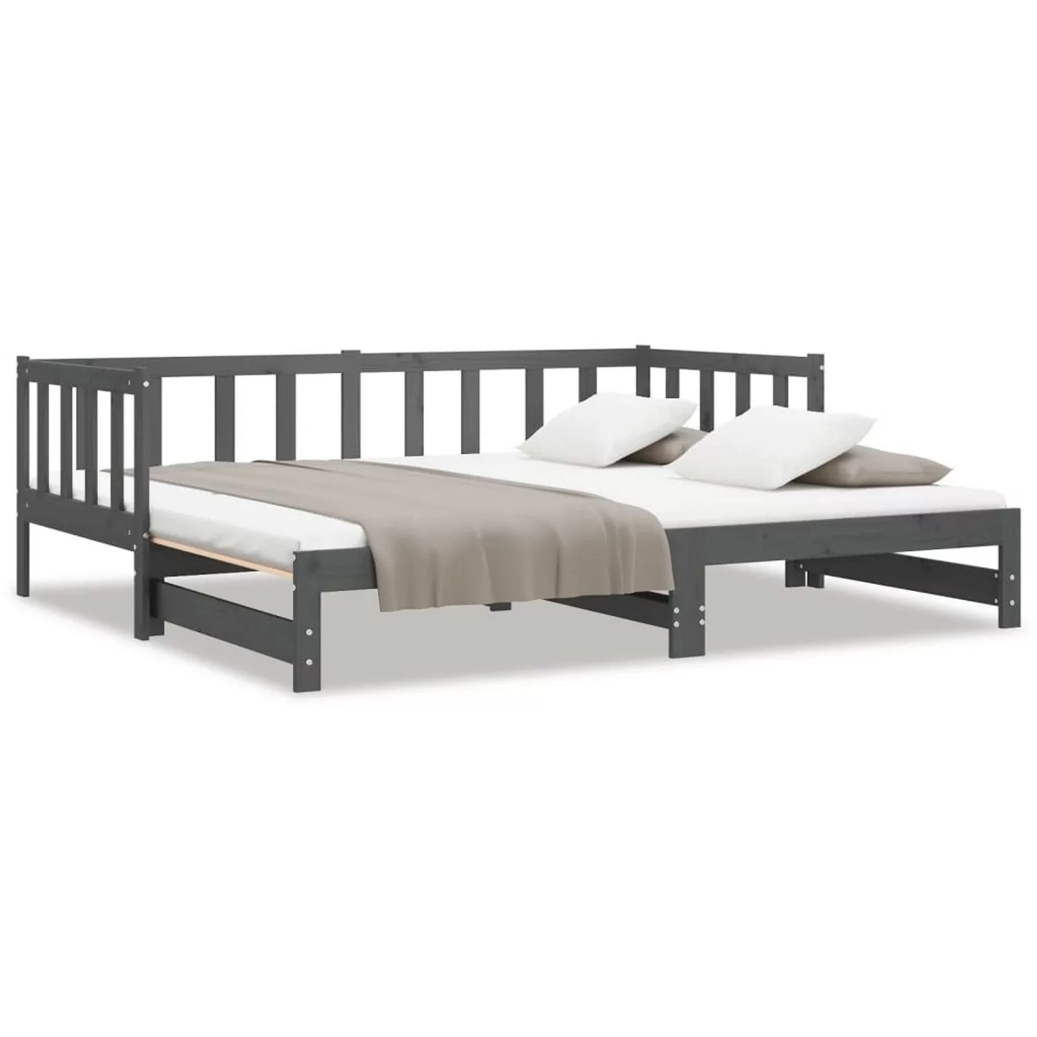 vidaXL Gästebett Tagesbett Ausziehbar Grau 2x90x190 cm Massivholz Kiefer Be günstig online kaufen