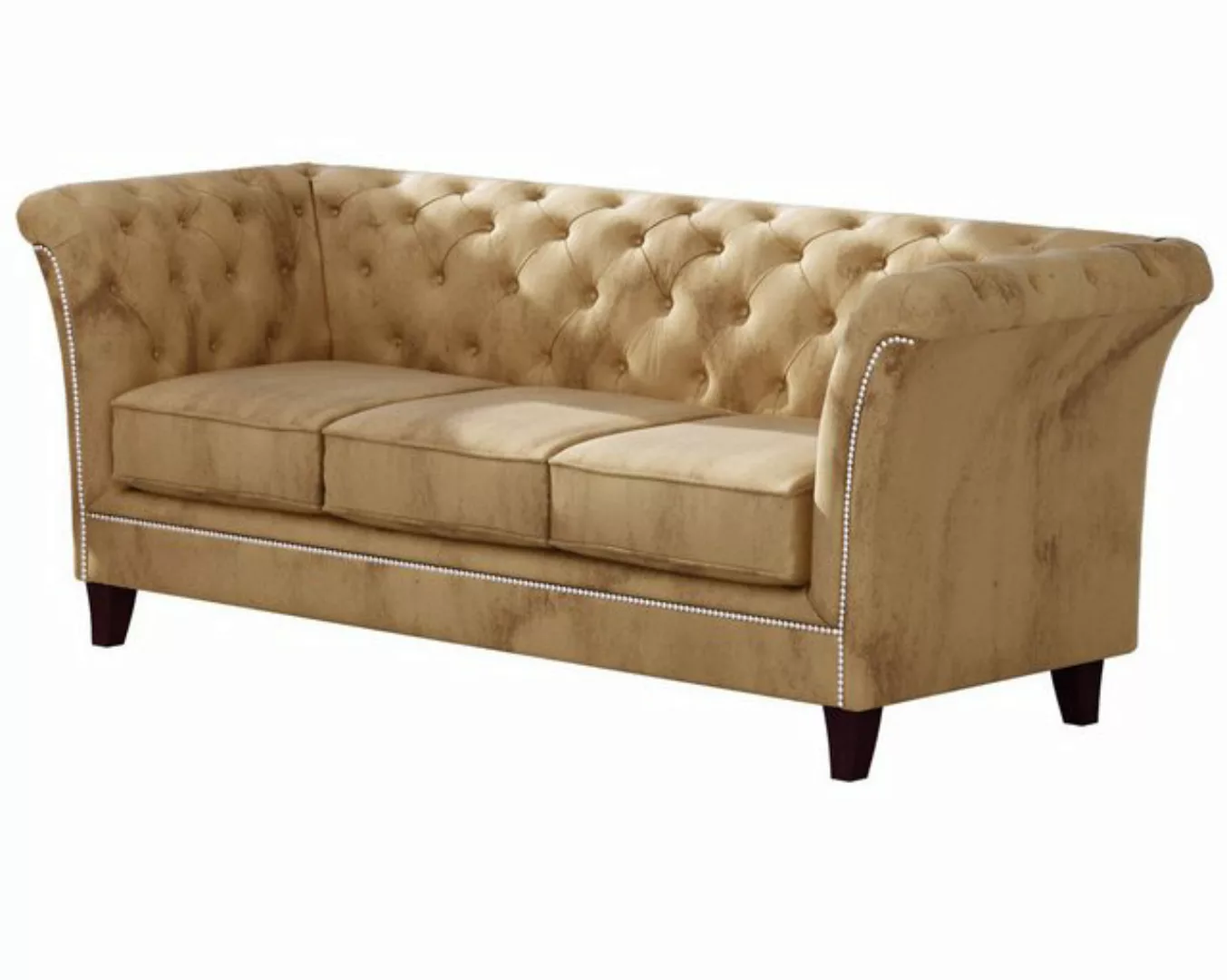 S-Style Möbel Chesterfield-Sofa 3-Sitzer Rainsburg aus Samt-Stoff mit Holzf günstig online kaufen