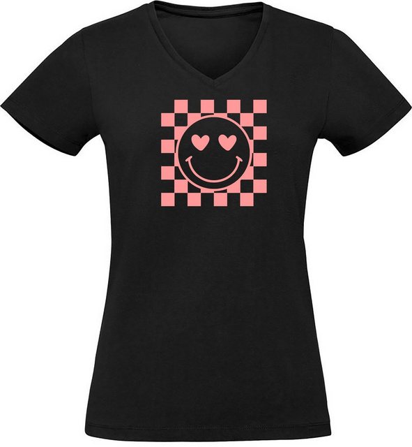 MyDesign24 T-Shirt Damen Smiley Print Shirt - Smiley mit Herzaugen und Scha günstig online kaufen