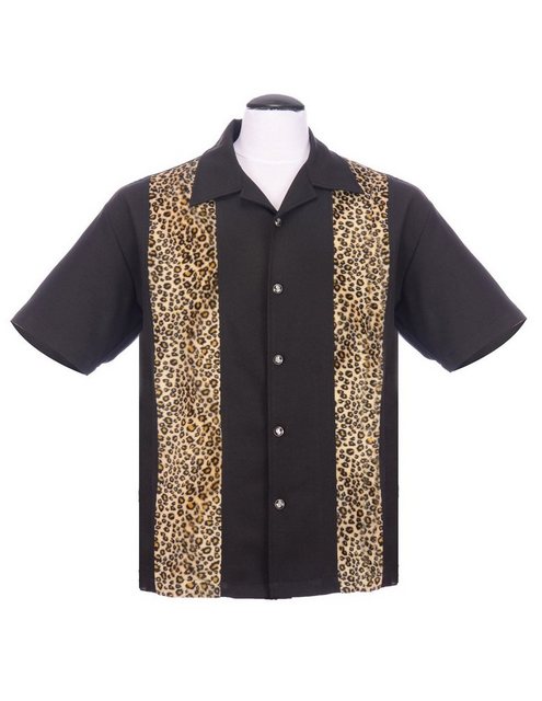 Steady Clothing Kurzarmhemd Leopard Muster Schwarz Retro Vintage Bowling Sh günstig online kaufen