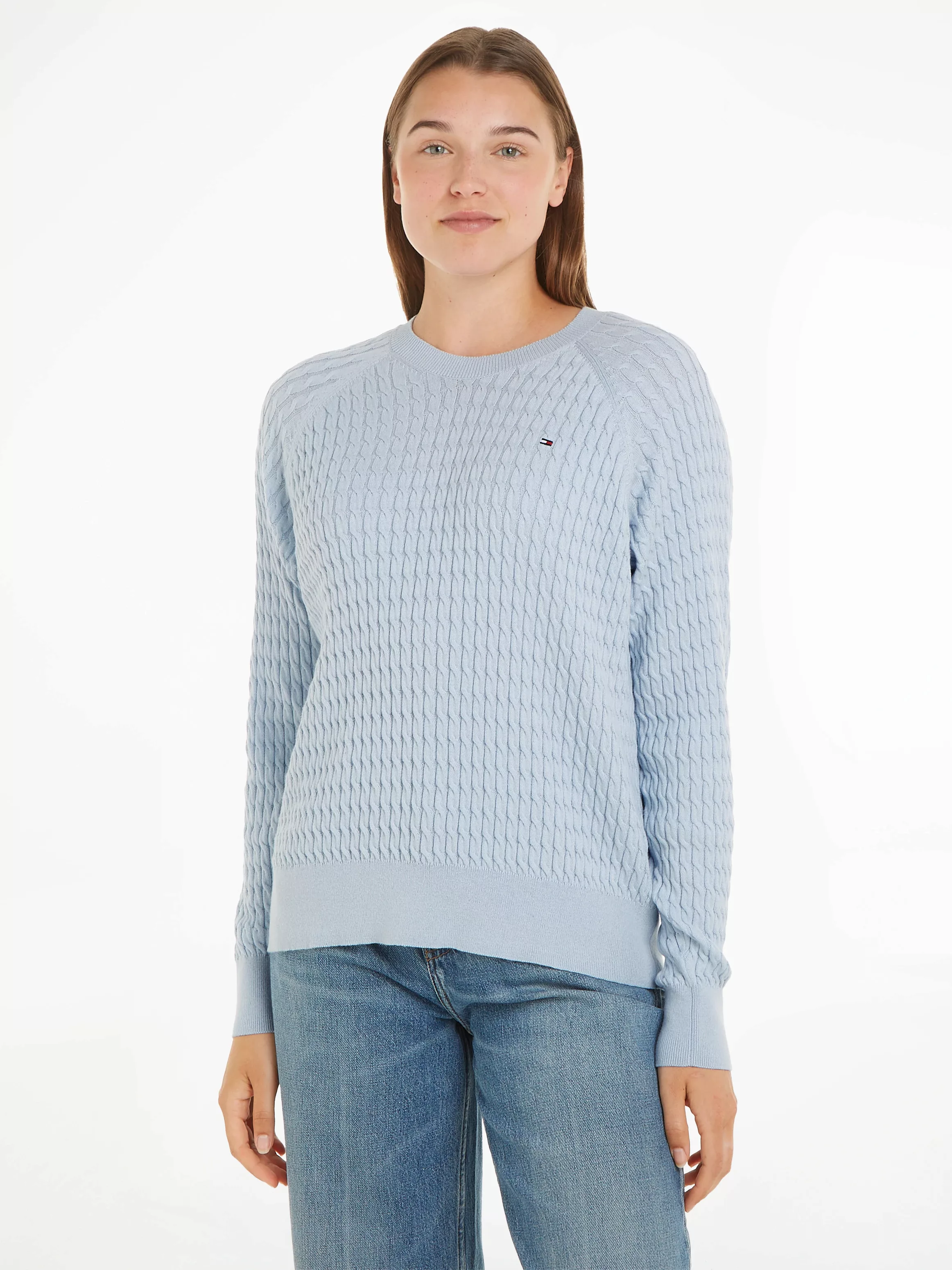 Tommy Hilfiger Rundhalspullover CO CABLE C-NK SWEATER mit Zopfmuster günstig online kaufen