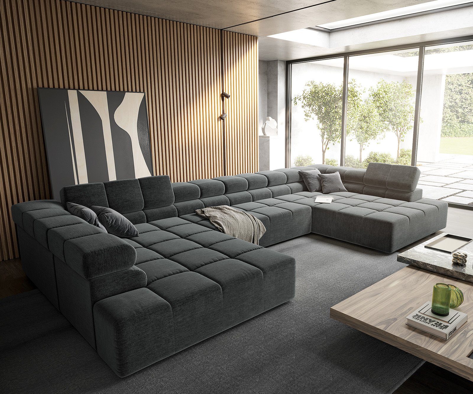 DELIFE Wohnlandschaft Phia, Velour Grau 430x220 günstig online kaufen