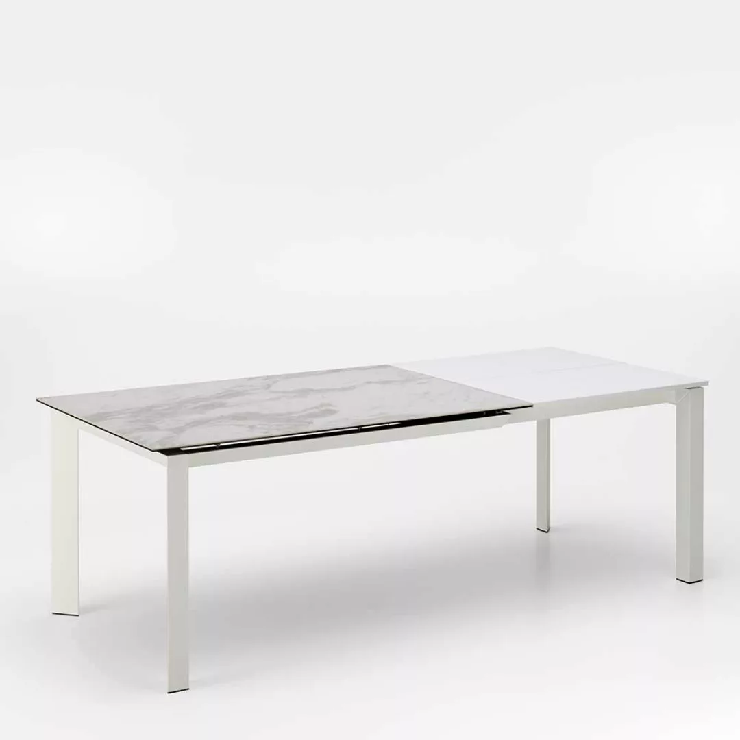 Ausziehbarer Esszimmer Tisch in Weiß und Hellgrau Keramikplatte günstig online kaufen