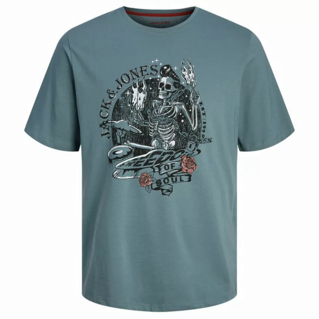 Jack & Jones Rundhalsshirt Große Größen Herren T-Shirt dunkelmint Skullprin günstig online kaufen