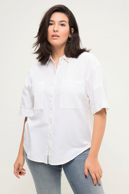 Studio Untold Hemdbluse Leinenmix-Bluse oversized Hemdkragen Halbarm günstig online kaufen