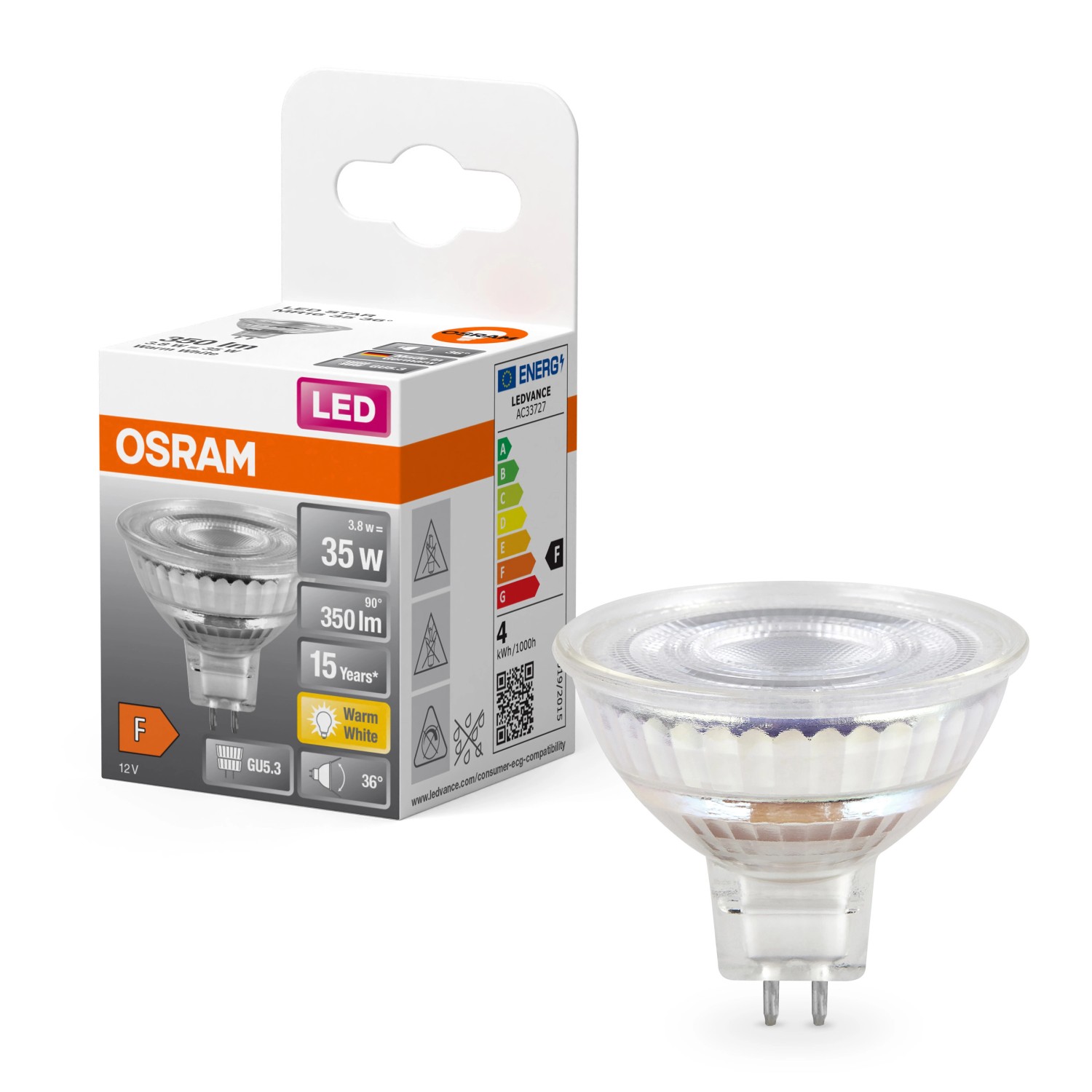 Osram LED-Leuchtmittel GU5.3 3,8 W Warmweiß 345 lm EEK: F 4,4 x 5 cm (H x Ø günstig online kaufen