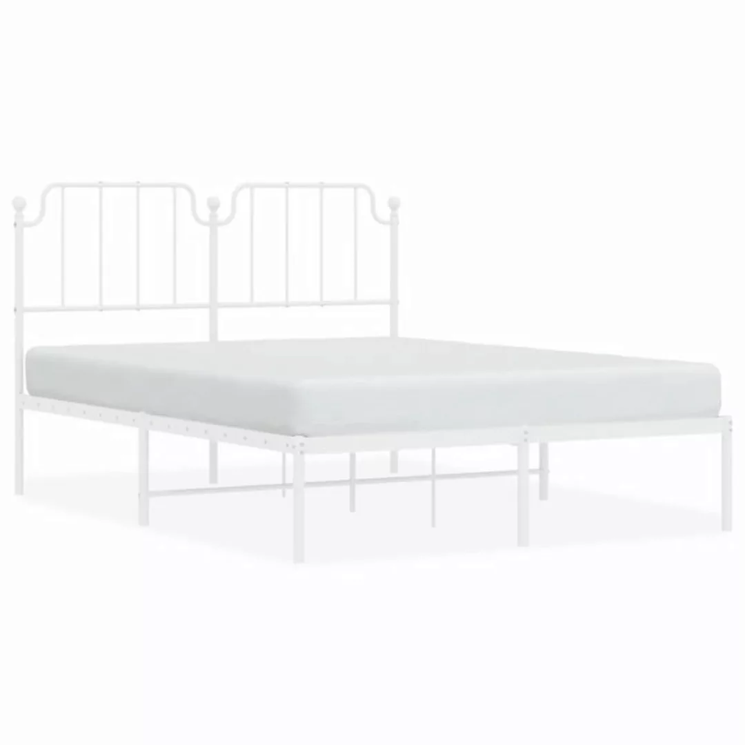 vidaXL Bettgestell, Bettrahmen mit Kopfteil Metall Weiß 135x190 cm günstig online kaufen