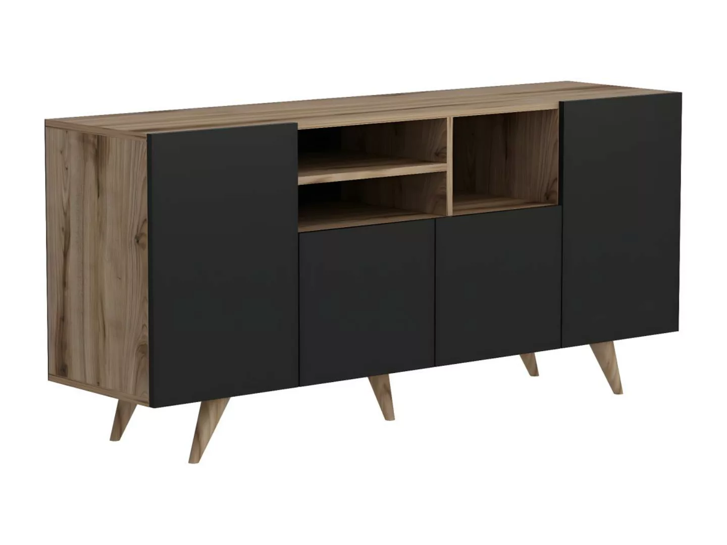 Sideboard mit 4 Türen & 3 Regalfächern - Schwarz & Holzfarben - MOSTIA günstig online kaufen