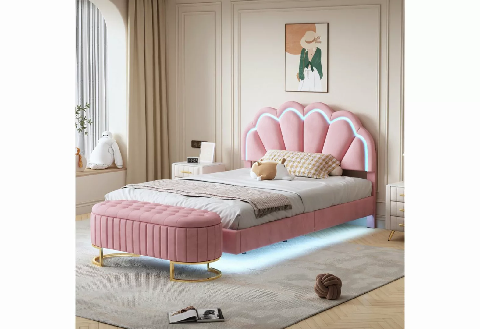 REDOM Kinderbett Doppelbett Polsterbett Gästebett Bett Funktionsbett (mit v günstig online kaufen