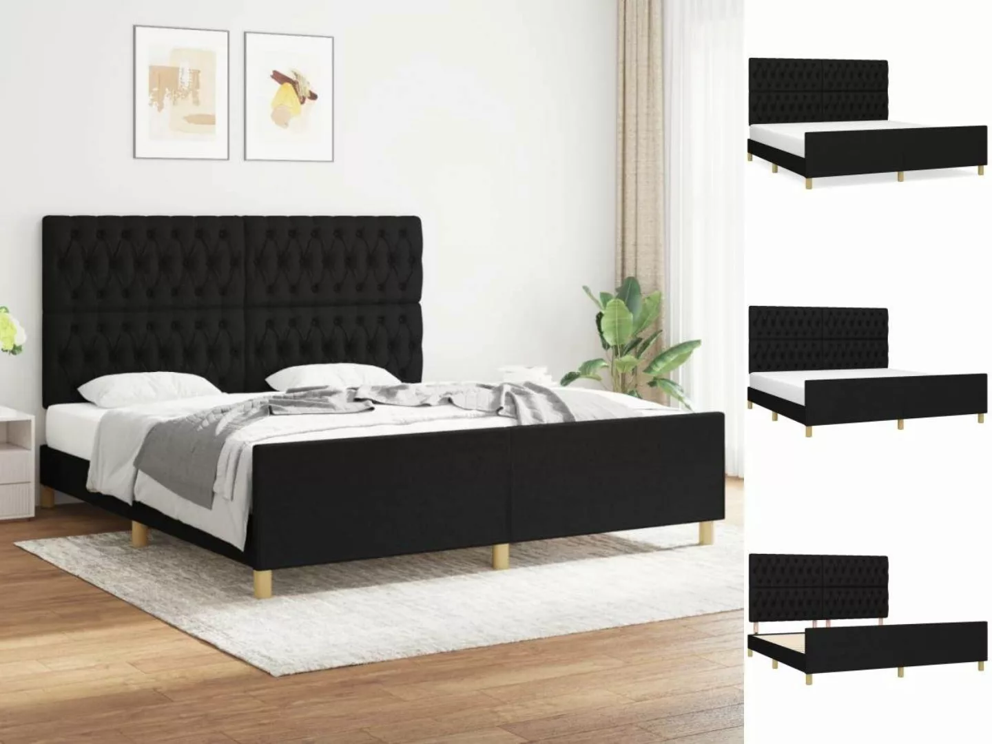 vidaXL Bettgestell Bettrahmen mit Kopfteil Schwarz 180x200 cm Stoff Bett Be günstig online kaufen