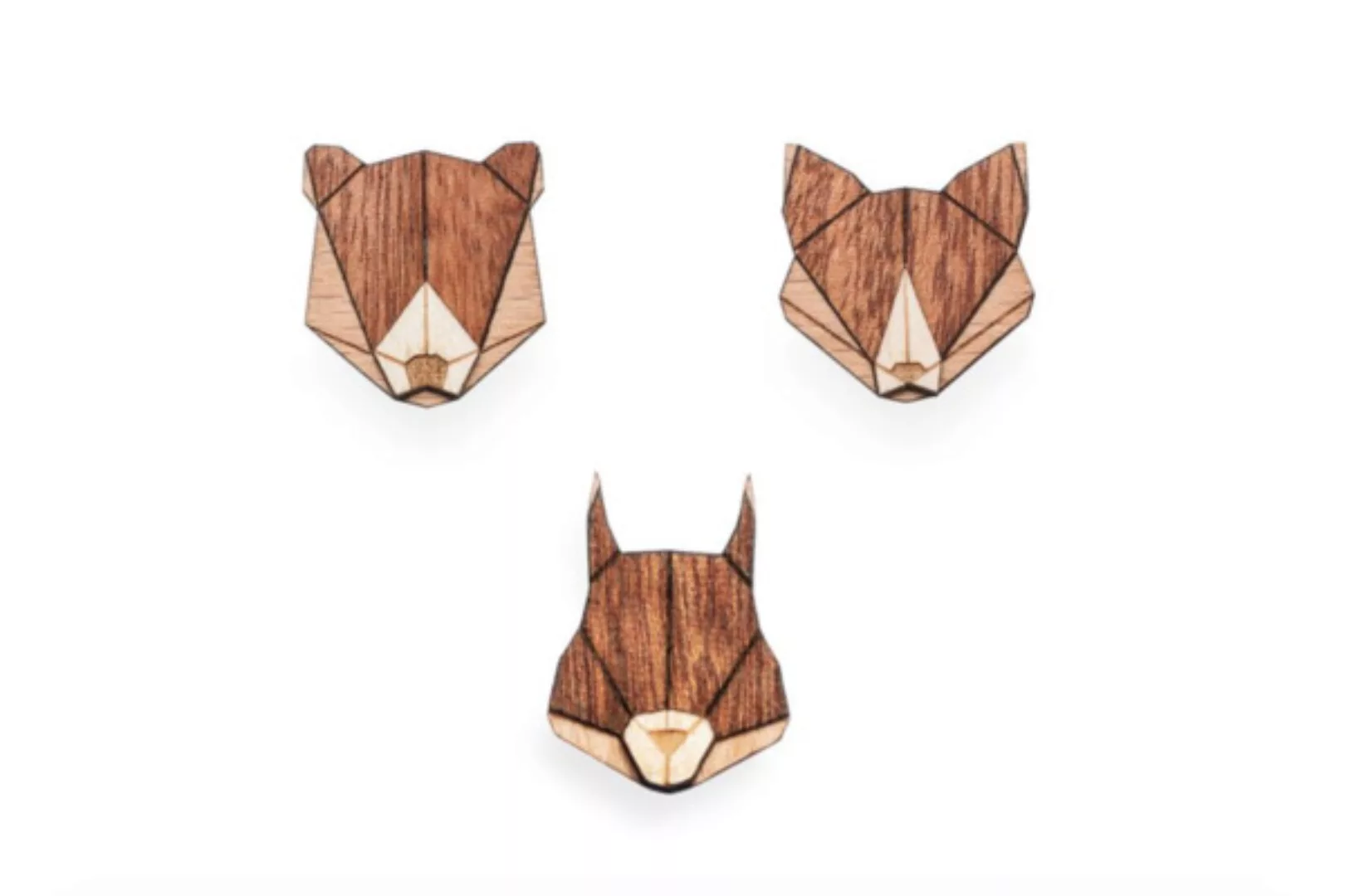Broschen Aus Holz Set - "Eichhörnchen, Fuchs + Bär" | Mode Schmuck günstig online kaufen
