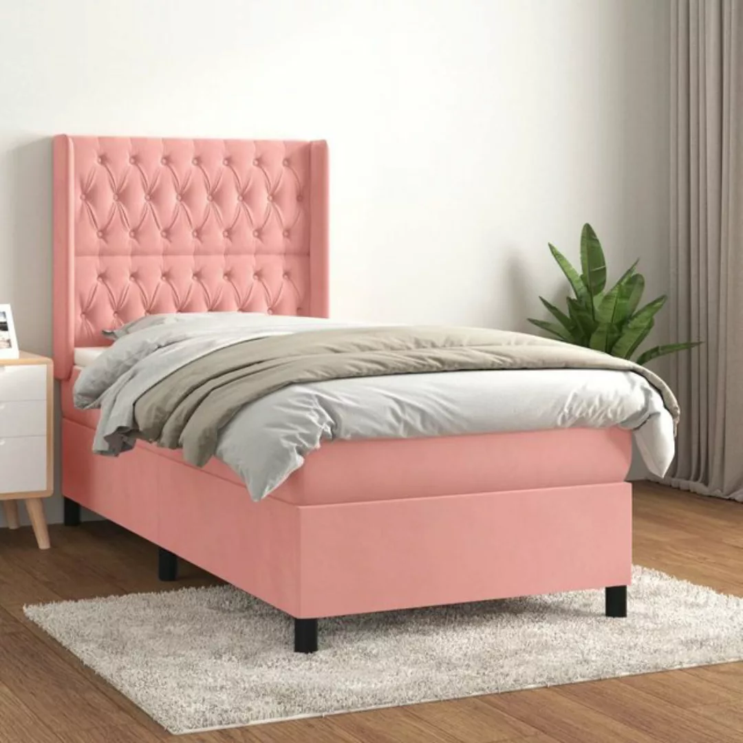 vidaXL Bettgestell Boxspringbett mit Matratze Rosa 100x200 cm Samt Bett Bet günstig online kaufen