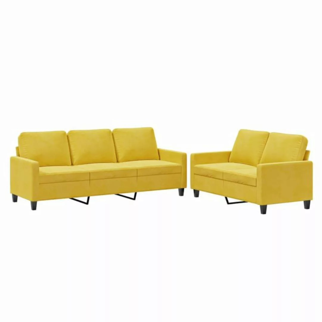 vidaXL Sofa 2-tlg. Sofagarnitur mit Kissen Gelb Samt günstig online kaufen