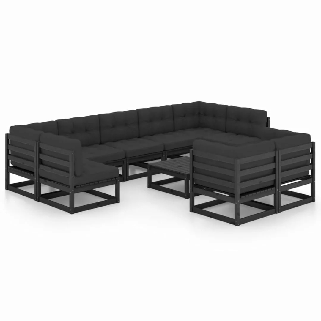 10-tlg. Garten-lounge-set Mit Kissen Schwarz Massivholz Kiefer günstig online kaufen