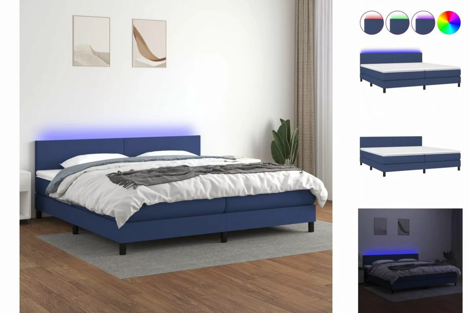 vidaXL Boxspringbett Boxspringbett mit Matratze LED Blau 200x200 cm Stoff B günstig online kaufen