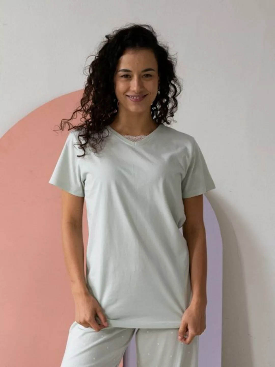 By Louise Pyjamaoberteil Damen Pyjamashirt mit kurzem Arm (1-tlg) Baumwolle günstig online kaufen