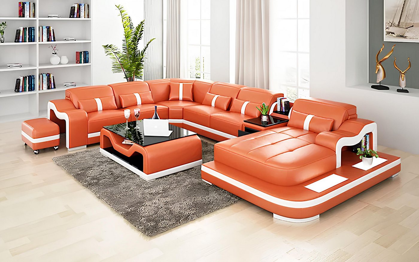 Xlmoebel Ecksofa Sofa in U-Form mit Couchtisch und Hocker, gepolsterte Wohn günstig online kaufen