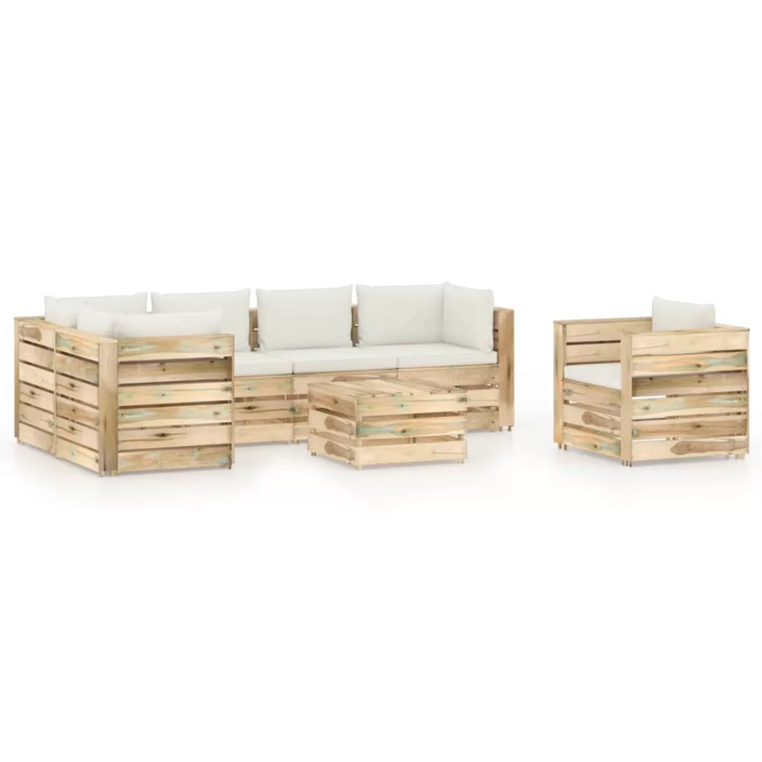 7-tlg. Garten-lounge-set Mit Kissen Grün Imprägniertes Holz günstig online kaufen