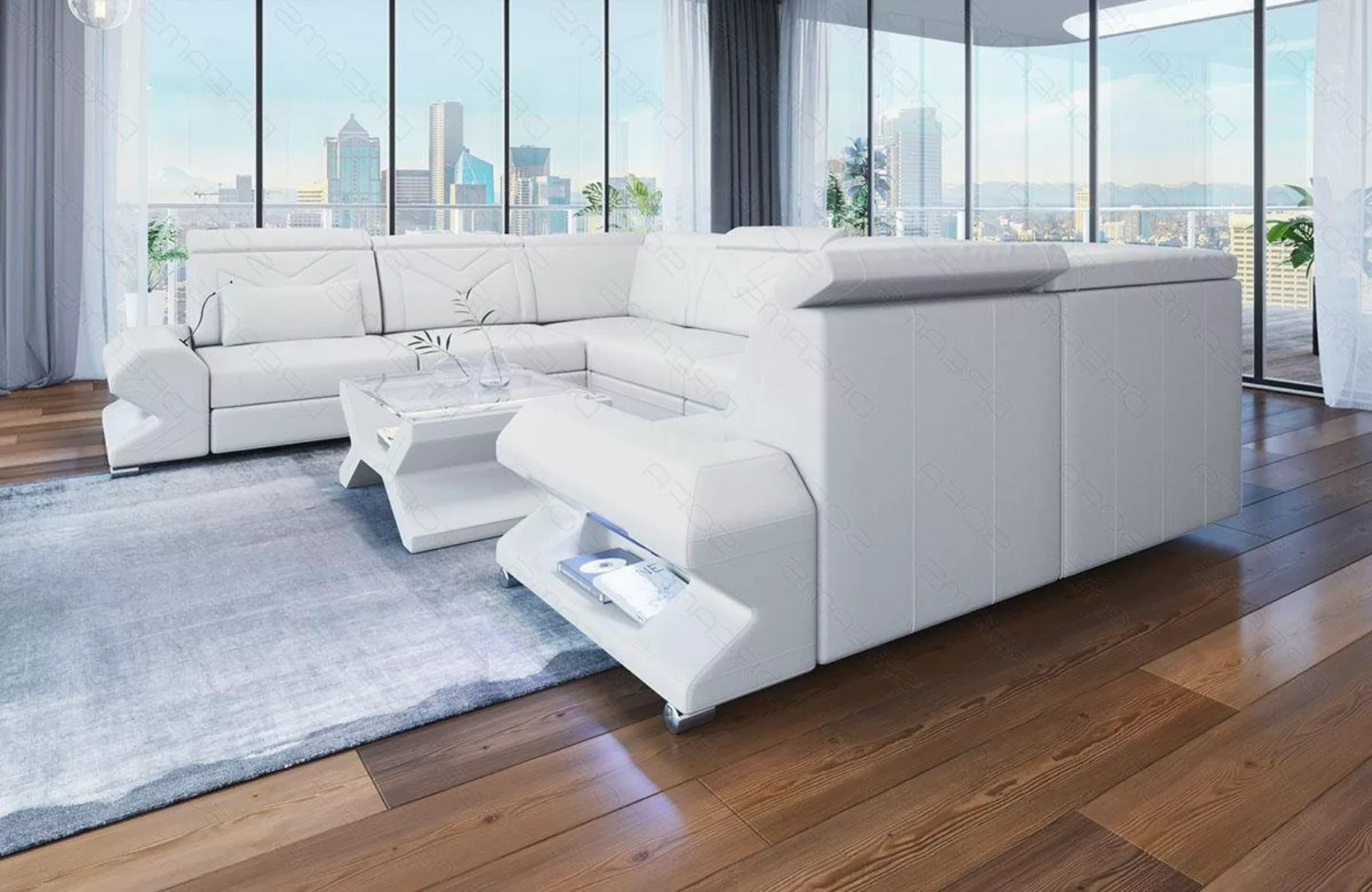 Sofa Dreams Wohnlandschaft Leder Sofa Couch Sorrento U Form Ledersofa, mit günstig online kaufen