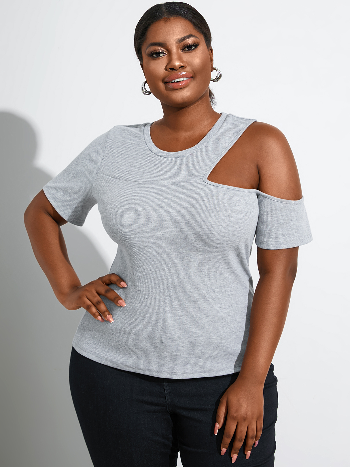 YOINS BASICS Plus Größe Cold Shoulder Kurzarm T-Shirt günstig online kaufen