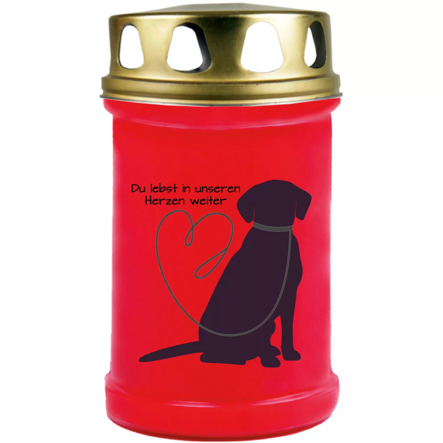 HS Candle Grabkerze Rot 48h Deckel Gold Labrador 1 günstig online kaufen