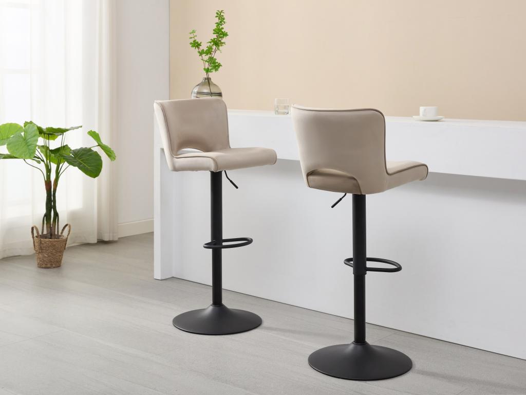 Barhocker 2er-Set höhenverstellbar - Samt & schwarzes Metall - Beige - MIRI günstig online kaufen