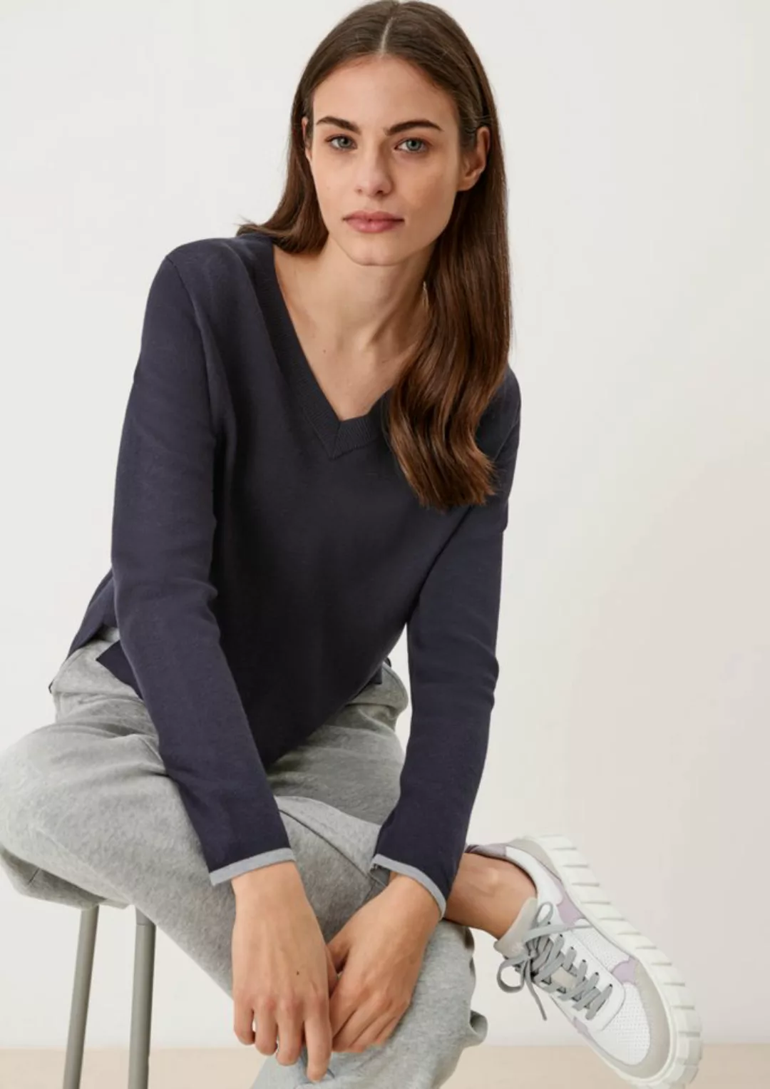 s.Oliver Strickpullover Softer Pullover aus Viskosemix Kontrast-Details günstig online kaufen