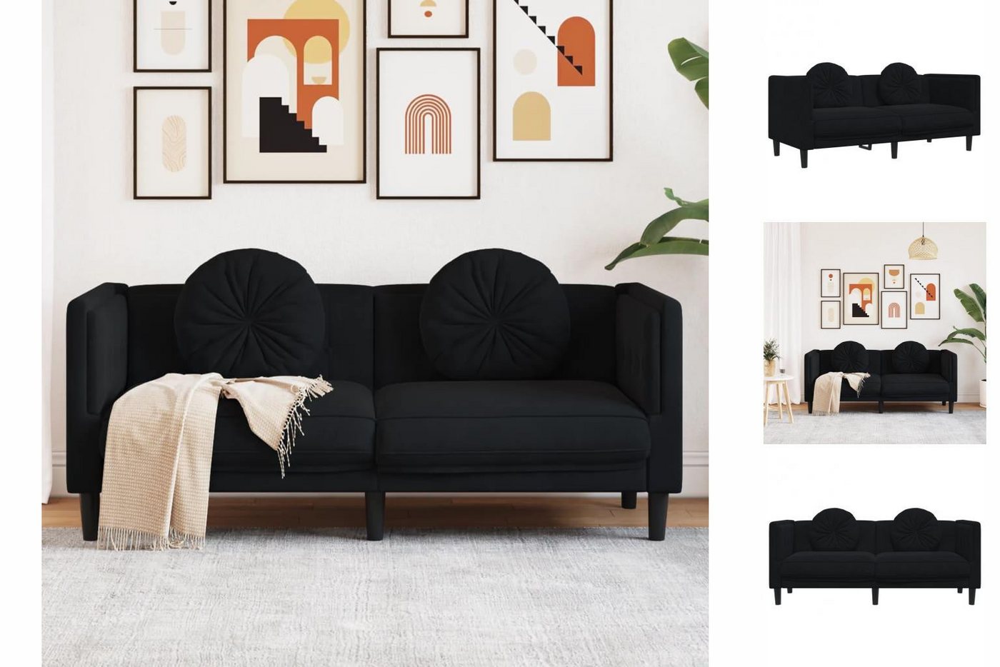 vidaXL Sofa Sofa mit Kissen 2-Sitzer Schwarz Samt günstig online kaufen