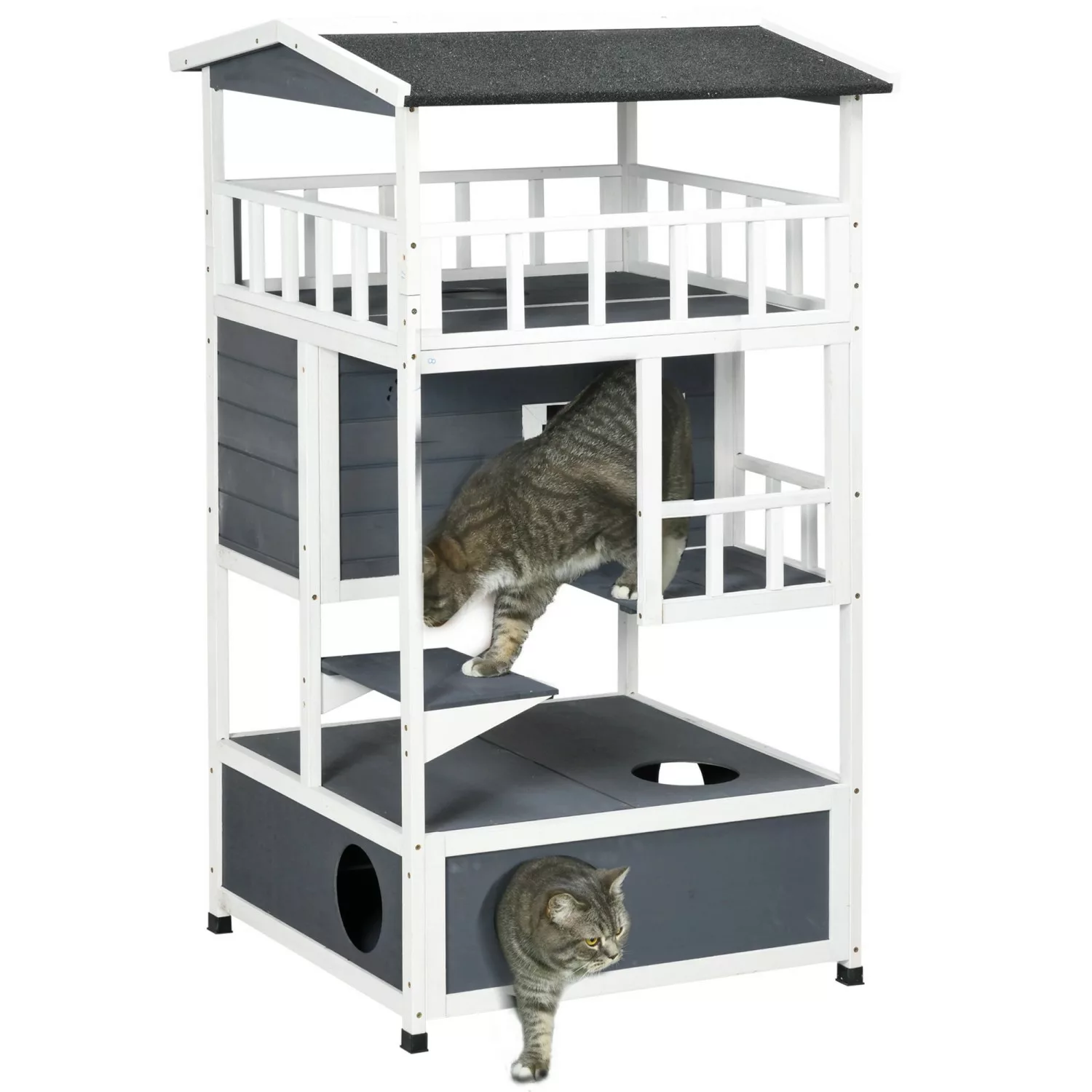 PawHut Tierhöhle Katzenvilla mit Treppe, Asphaltdach, günstig online kaufen
