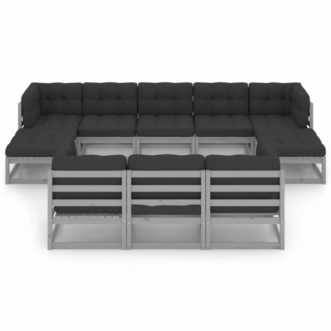 10-tlg. Garten-lounge-set Mit Kissen Grau Kiefer Massivholz günstig online kaufen