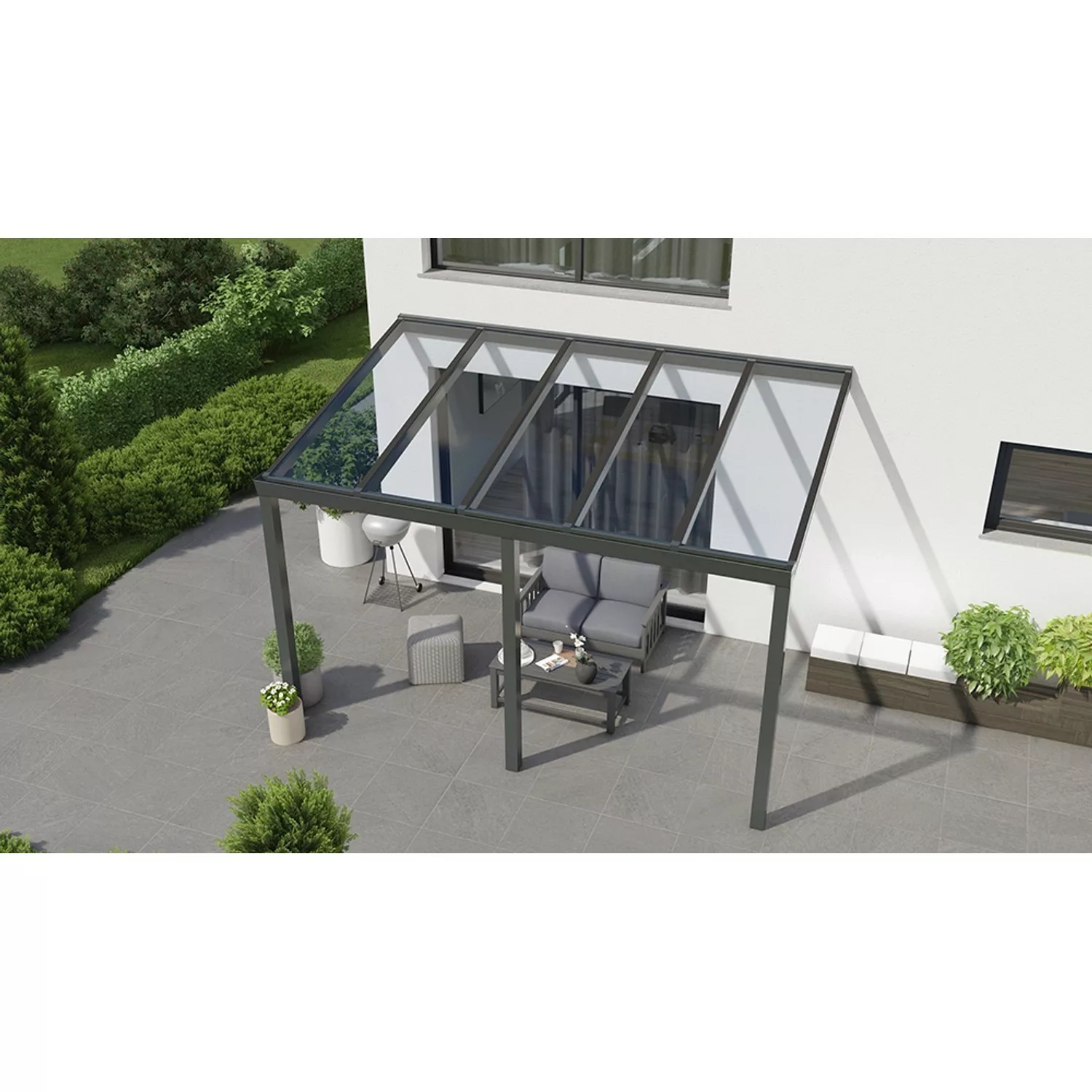 Terrassenüberdachung Basic 400 cm x 250 cm Anthrazit Glanz Glas günstig online kaufen