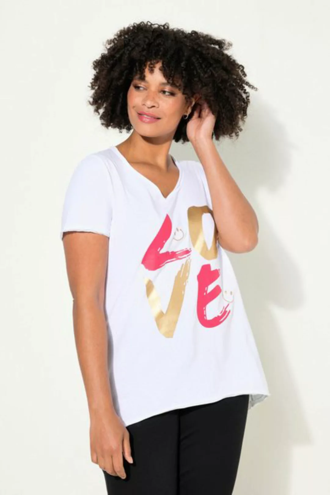 Angel of Style Rundhalsshirt T-Shirt LOVE-Schriftzug V-Ausschnitt Halbarm günstig online kaufen