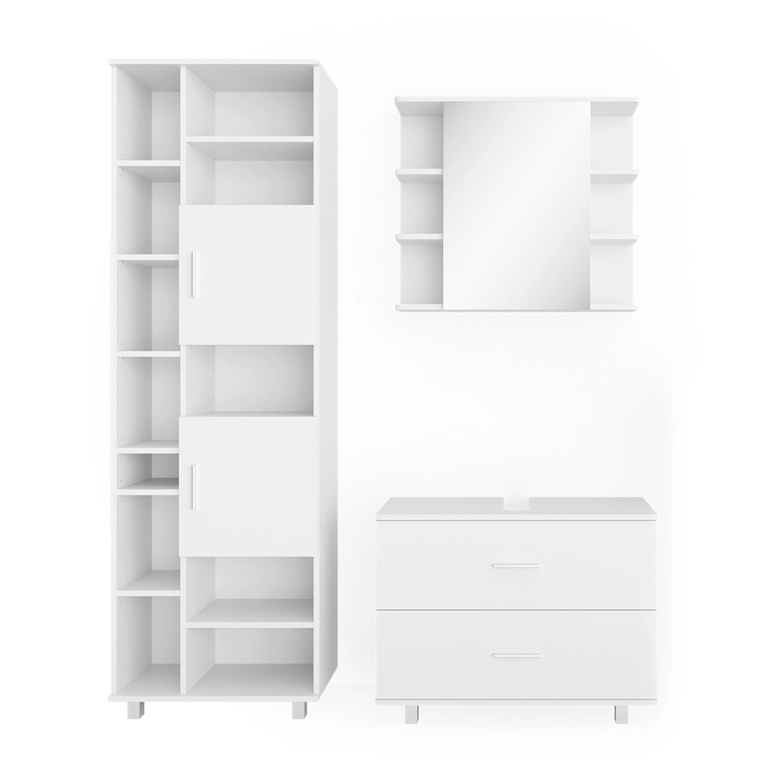 Vicco Badmöbel-Set Ilias Weiß 3 Teile mit Hochschrank günstig online kaufen