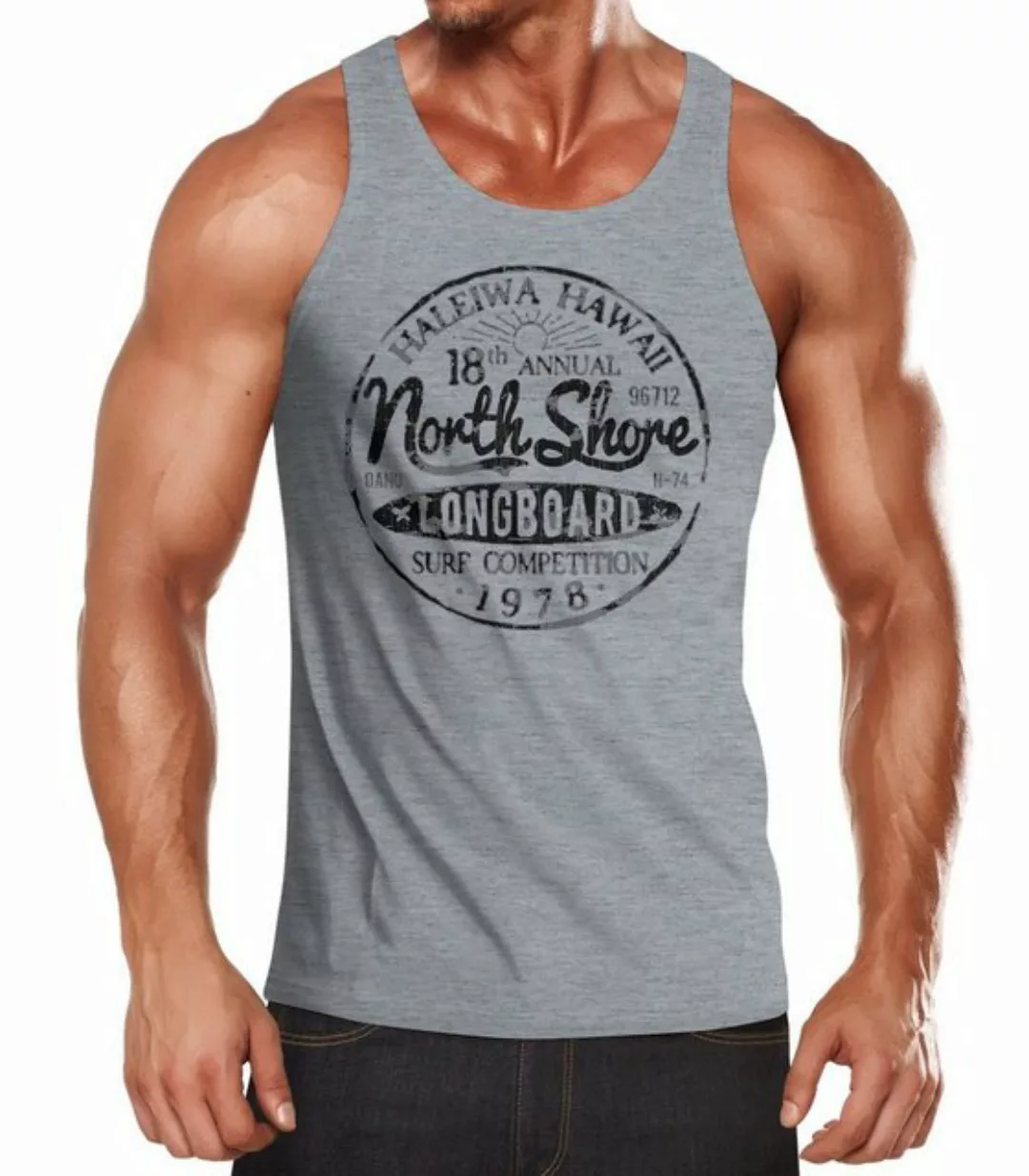 Neverless Tanktop Herren Tank-Top North Shore Longboard Retro Surf Motiv We günstig online kaufen