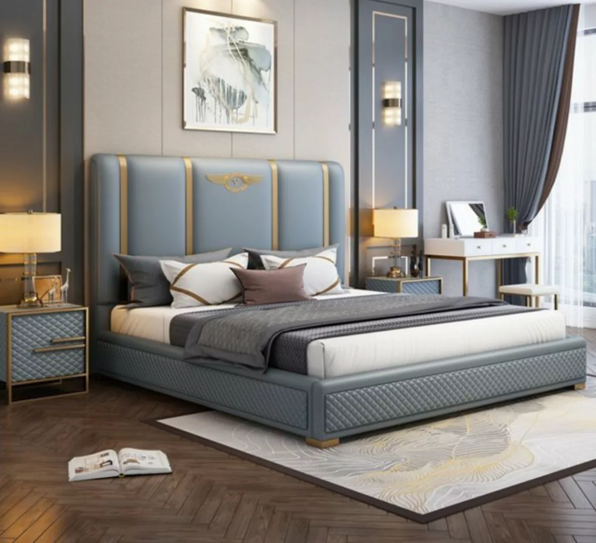 JVmoebel Bett, Bett Polster Design Luxus Metall Doppel Hotel Betten Ehe Sch günstig online kaufen