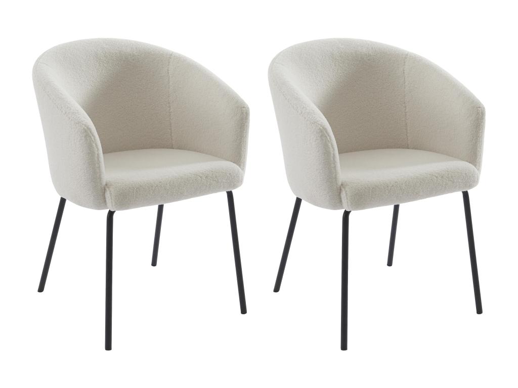 Stuhl mit Armlehnen 2er-Set - Bouclé-Stoff & Metall - Cremefarben - MORONI günstig online kaufen