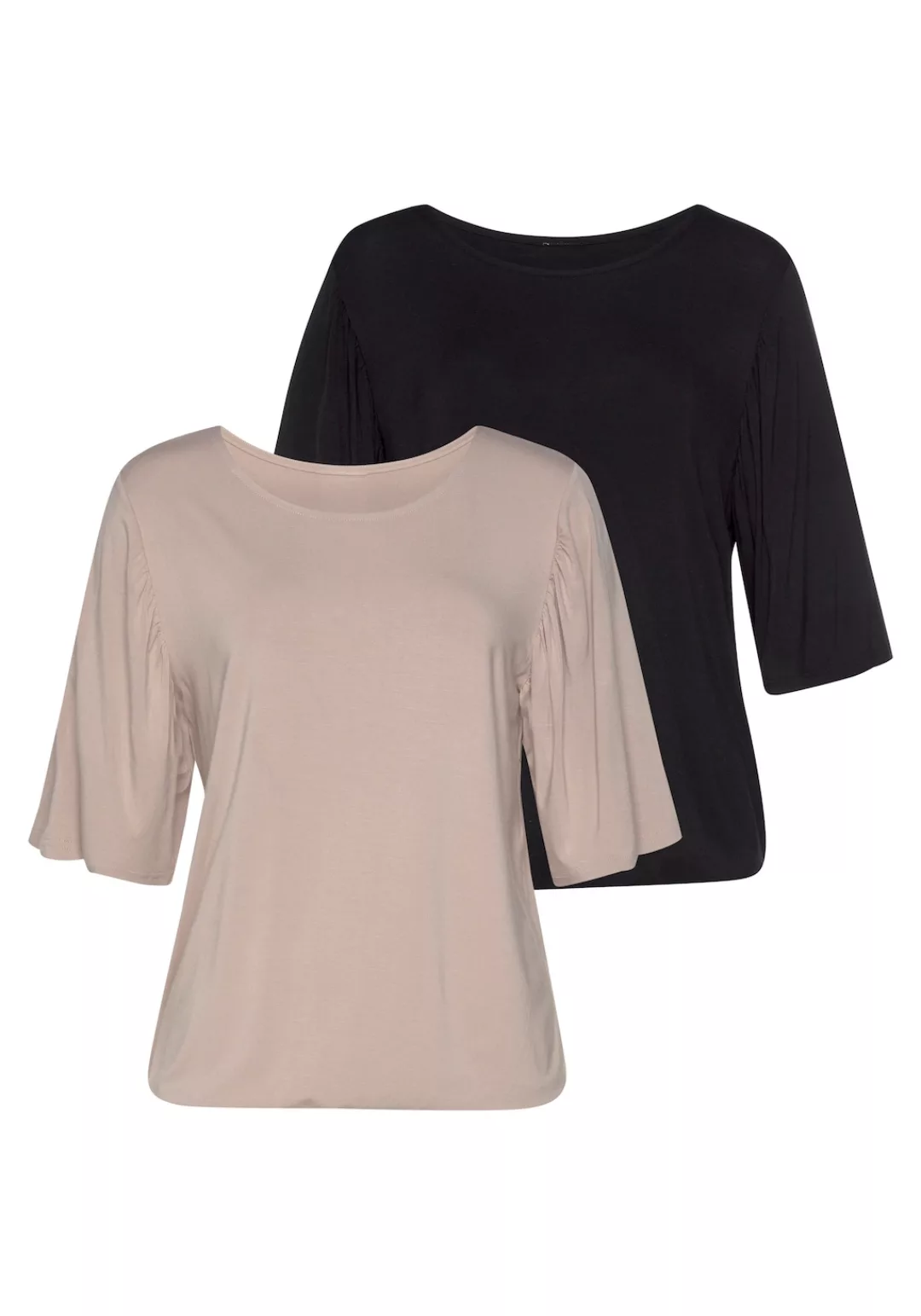 Vivance Rundhalsshirt "mit zarter Raffung an den Ärmeln", (2er-Pack), aus w günstig online kaufen