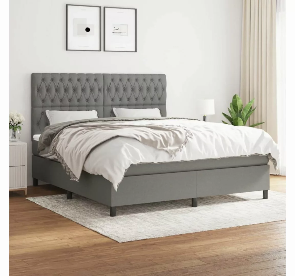 vidaXL Boxspringbett Boxspringbett mit Matratze Dunkelgrau 180x200 cm Stoff günstig online kaufen