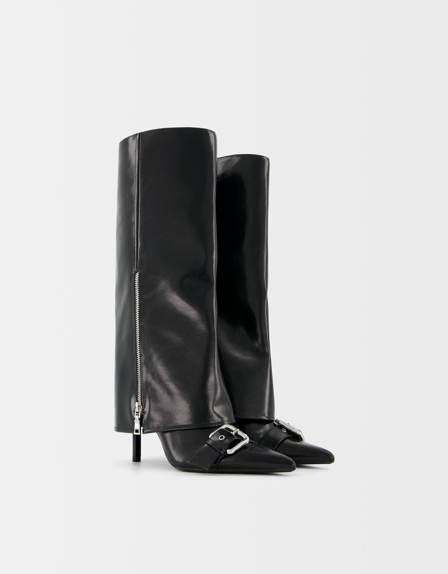 Bershka Absatzstiefel Mit Hosenbein Und Schnallen Damen 36 Schwarz günstig online kaufen